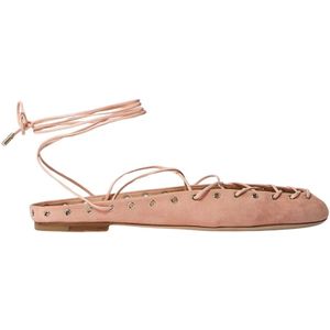 Chloé - Suede Ballerina's - Roze - Vetersluiting - Platte Zool