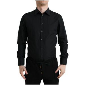 Dolce & Gabbana, Heren, Overhemden, Zwart, Maat: M Katoen,