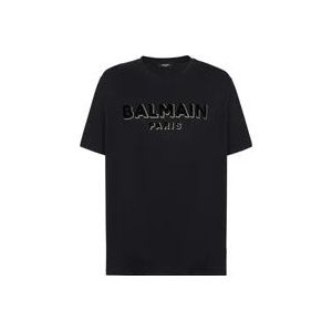 Balmain Metallic flocked T-shirt , Black , Heren , Maat: L
