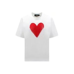 Dsquared2 Katoenen T-shirt met microkralen , White , Dames , Maat: XS