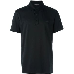 Michael Kors - Klassiek Poloshirt - Zwart - 100% Katoen - Korte Mouwen, Geribbelde Kraag, Knoopsluiting