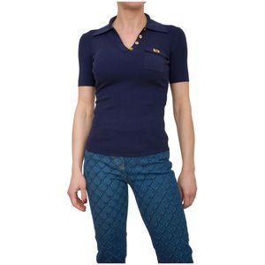 Elisabetta Franchi, Dames, Tops, Blauw, Maat: S Zijde,