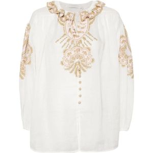 Zimmermann Bloemenprint witte blouse met ruches , White , Dames , Maat: S