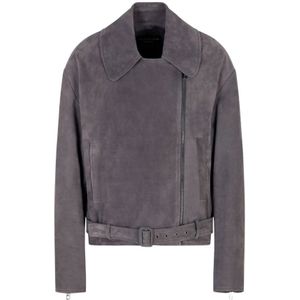 Emporio Armani, Dames, Jassen, Grijs, Maat: M Suède,