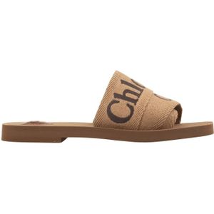 Chloé Bruine Platte Schoenen Woody Sabots , Brown , Dames , Maat: 41 EU