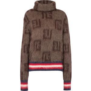 Balmain Geborstelde mohair trui met monogramprint , Brown , Dames , Maat: S