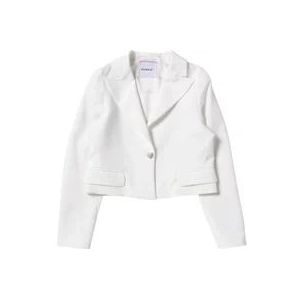 Pinko Witte Cropped Jas met Geborduurd Logo , White , Dames , Maat: 2XL