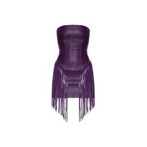 Versace Leren jurk met franjes , Purple , Dames , Maat: XS