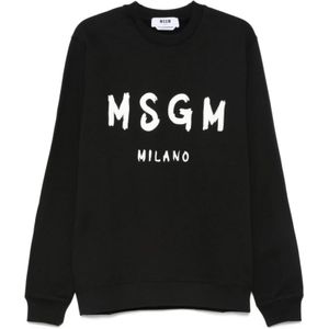 Msgm, Heren, Sweatshirts & Hoodies, Zwart, Maat: L Zijde,
