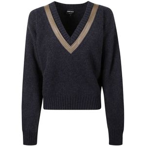 Giorgio Armani, Dames, Truien, Zwart, Maat: S Leer,