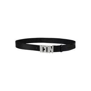 Dsquared2 Zwarte leren Icon Riem met zilveren logo plaque , Black , Heren , Maat: 85 CM