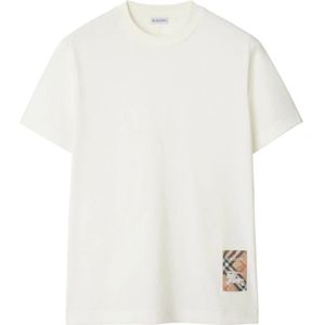 Burberry Ruitpatroon Jersey Crew Neck T-shirts , White , Heren , Maat: M