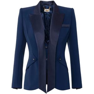 Elisabetta Franchi, Dames, Jassen, Blauw, Maat: 2XS Satijn,
