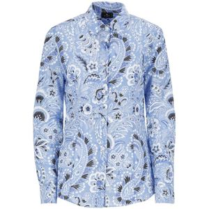 Etro, Dames, Blouses & Shirts, Blauw, Maat: S Katoen,