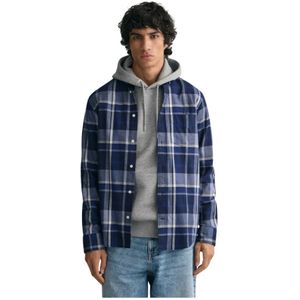 Gant - Geruit Flanellen Overhemd - Blauw - Katoen