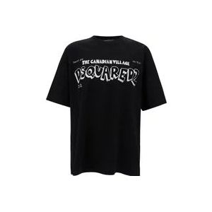 Dsquared2 Zwarte Skater Fit T-shirts en Polos , Black , Heren , Maat: L