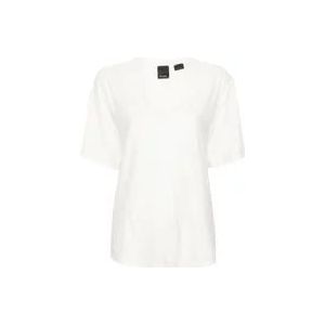 Pinko Geborduurd Logo Witte T-shirts en Polos , White , Dames , Maat: M