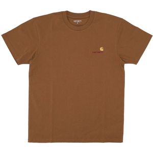 Carhartt WIP - T-shirts - S/S American Script T-Shirt Hamilton Brown voor Heren van Katoen - Maat S - Bruin