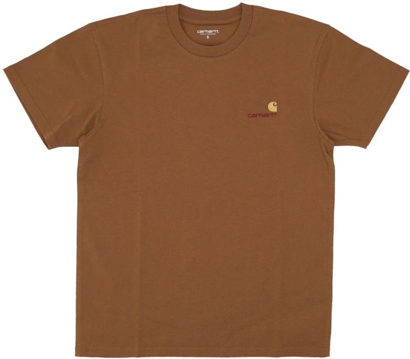 Carhartt WIP - T-shirts - S/S American Script T-Shirt Hamilton Brown voor Heren van Katoen - Maat S - Bruin