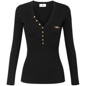 Elisabetta Franchi, Dames, Truien, Zwart, Maat: XS Zijde,