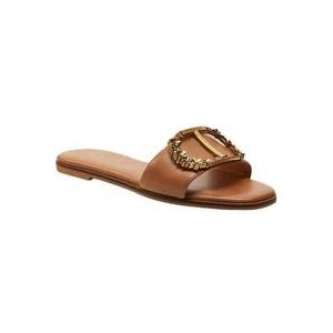 Twinset Leren Slippers , Brown , Dames , Maat: 38 EU