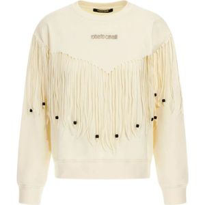 Roberto Cavalli, Dames, Sweatshirts & Hoodies, Beige, Maat: XS Katoen,