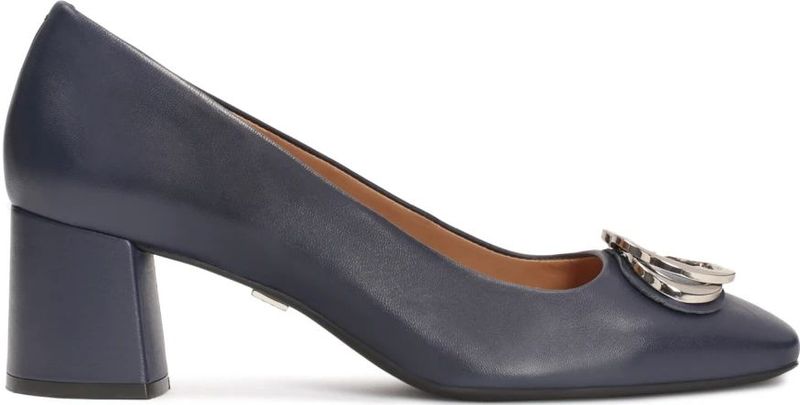 Kazar - Marineblauwe Leren Pumps - Dames - Metalen Versieringen