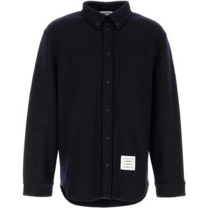 Thom Browne - Blauw Visgraat Logo Patch Overhemd - Heren - Katoen