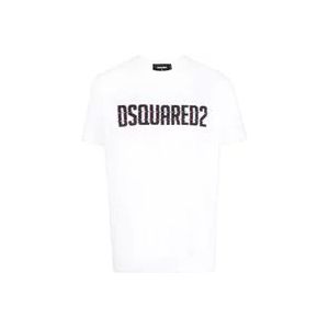 Dsquared2 Logo Print Witte T-shirts en Polos , White , Heren , Maat: XL