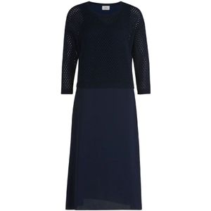 Vera Mont - Midi-jurk - Blauw - Figuurvolgend Silhouet - Halve Mouwen