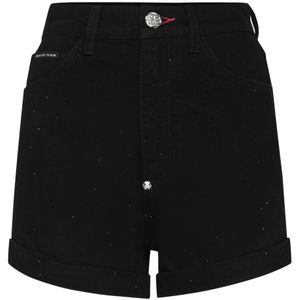 Philipp Plein, Dames, Korte broeken, Zwart, Maat: W25 Denim,