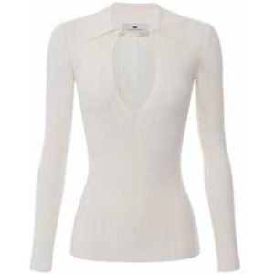 Elisabetta Franchi, Dames, Truien, Wit, Maat: M Leer,