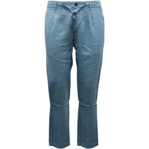 Officina36, Heren, Broeken, Blauw, Maat: S Linnen,