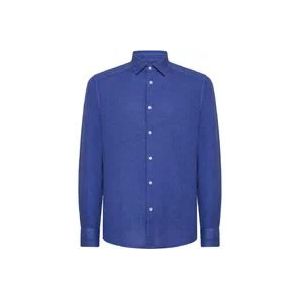 Peuterey Linnen Overhemd Slim Fit Casual Elegant , Blue , Heren , Maat: 3XL