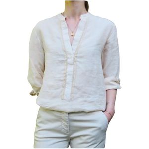 Mason's, Dames, Blouses & Shirts, Beige, Maat: S Linnen,