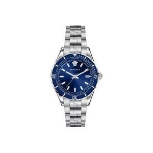 Versace Elegante Blauwe Wijzerplaat Roestvrijstalen Horloge , Gray , Heren , Maat: ONE Size