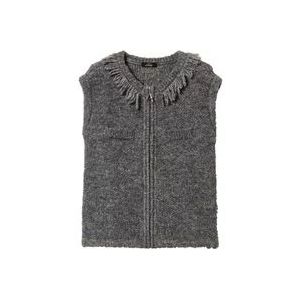 Twinset Grijze Bouclé Vest met Franjedetails , Gray , Dames , Maat: S