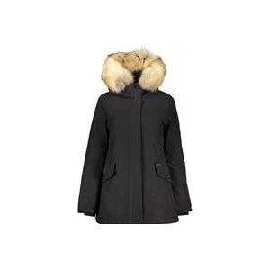 Woolrich Zwarte Hoodie met Afneembare Bontkraag , Black , Dames , Maat: XL