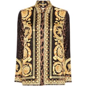 Versace Gouden Zijden Foulard Shirt , Multicolor , Dames , Maat: XS