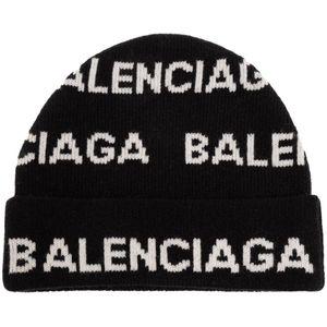 Balenciaga Beanie met logo , Black , Dames , Maat: ONE Size