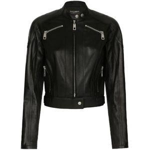 Dolce & Gabbana, Dames, Jassen, Zwart, Maat: S Leer,
