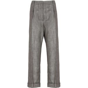 Brunello Cucinelli, Dames, Broeken, Grijs, Maat: M Wol,