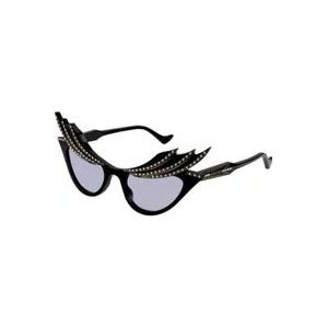 Gucci Cat Eye Zonnebril in Glanzend Zwart Acetaat met Kristallen Gg1094S-001 , Black , unisex , Maat: 50 MM