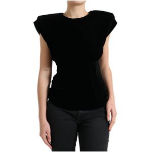 Dolce & Gabbana - Black Velvet Padded Shoulder Top - Blouse