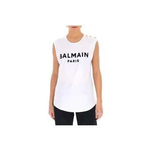 Balmain Wit Katoenen Logo T-Shirt , White , Dames , Maat: L