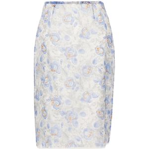 Prada Heldere Blauwe Bloemenpotloodrok , Blue , Dames , Maat: XS