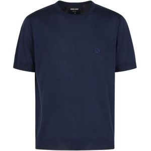 Giorgio Armani, Heren, Tops, Blauw, Maat: M Katoen,