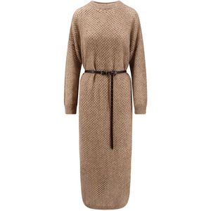 Brunello Cucinelli, Dames, Jurken, Bruin, Maat: L Katoen,