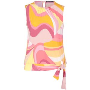 Betty Barclay - Mouwloze Top - Veelkleurig - Gedrapeerde Ronde Hals - Knoop in de Taille