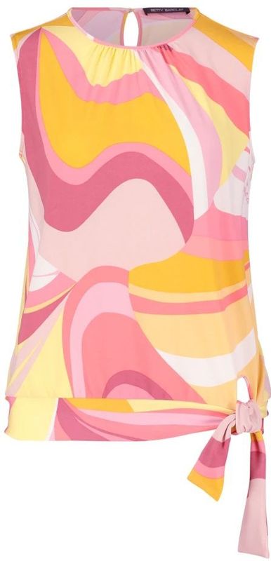 Betty Barclay - Mouwloze Top - Veelkleurig - Gedrapeerde Ronde Hals - Knoop in de Taille